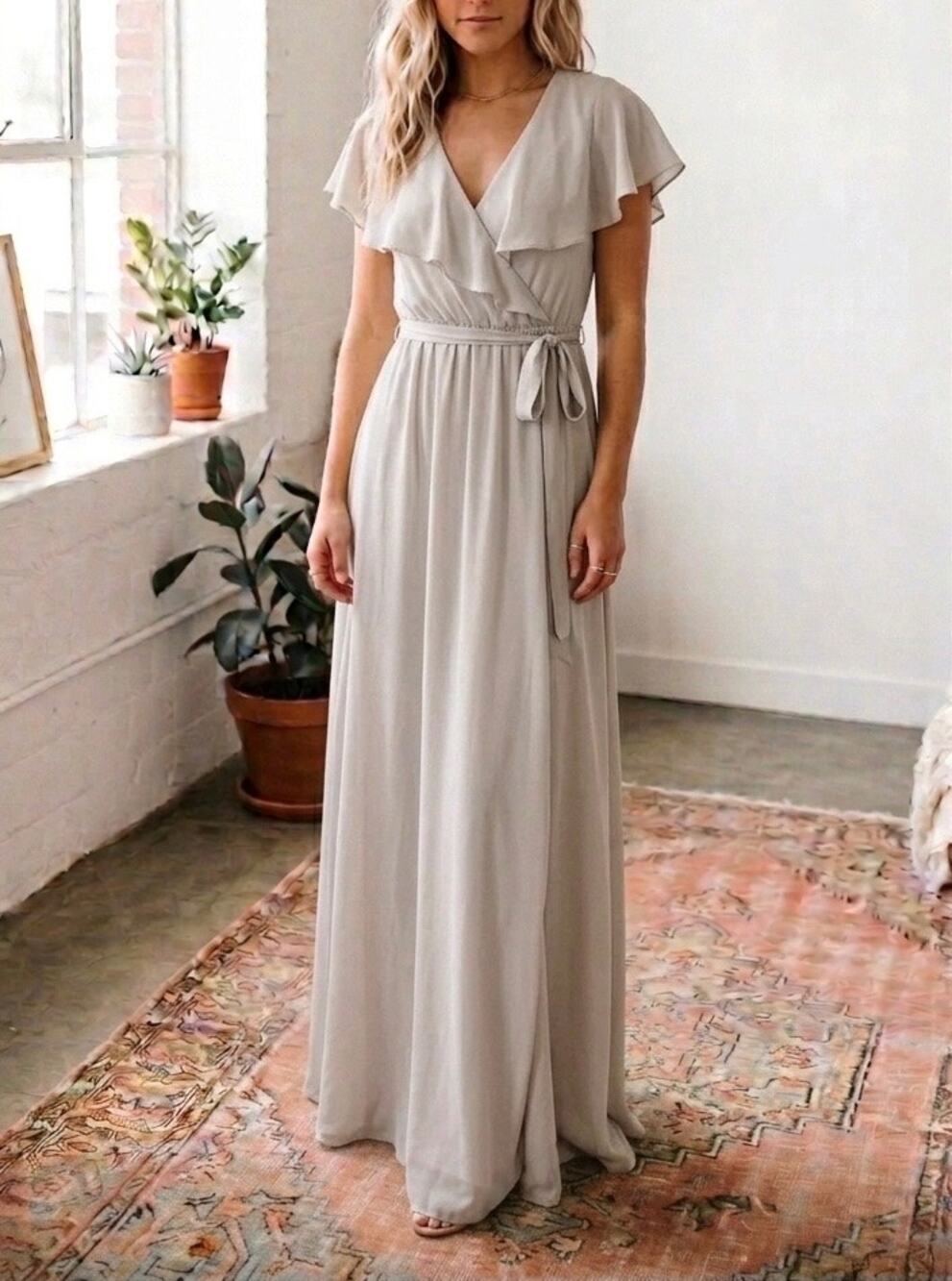 Show Me Your Mumu Audrey Maxi Dress Tan Ruffle Bridesmaid Small Wedding